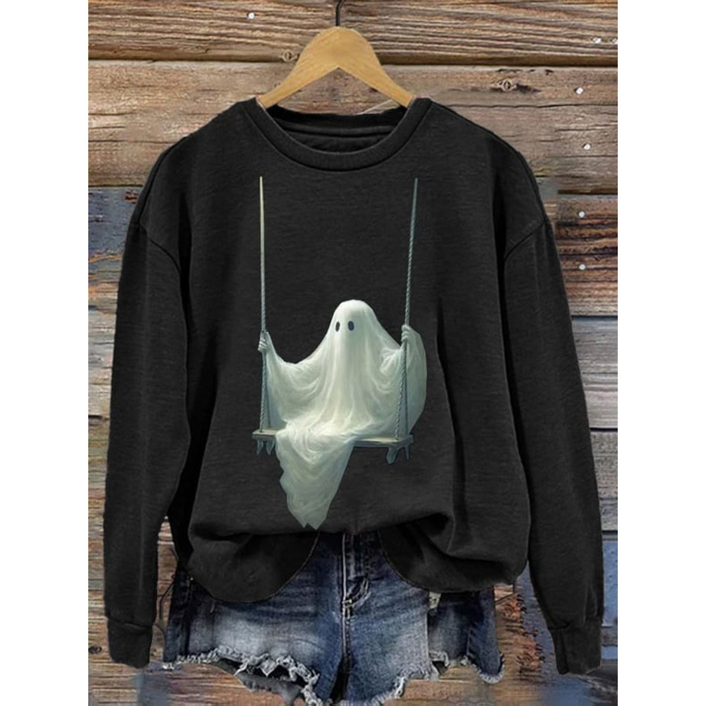 Embroidered Ghost Sweatshirt, Halloween Sweatshirt, Fall Sweatshirt for Women, Halloween Crewneck, Ghost Shirt, Spooky Season - 5.jpg