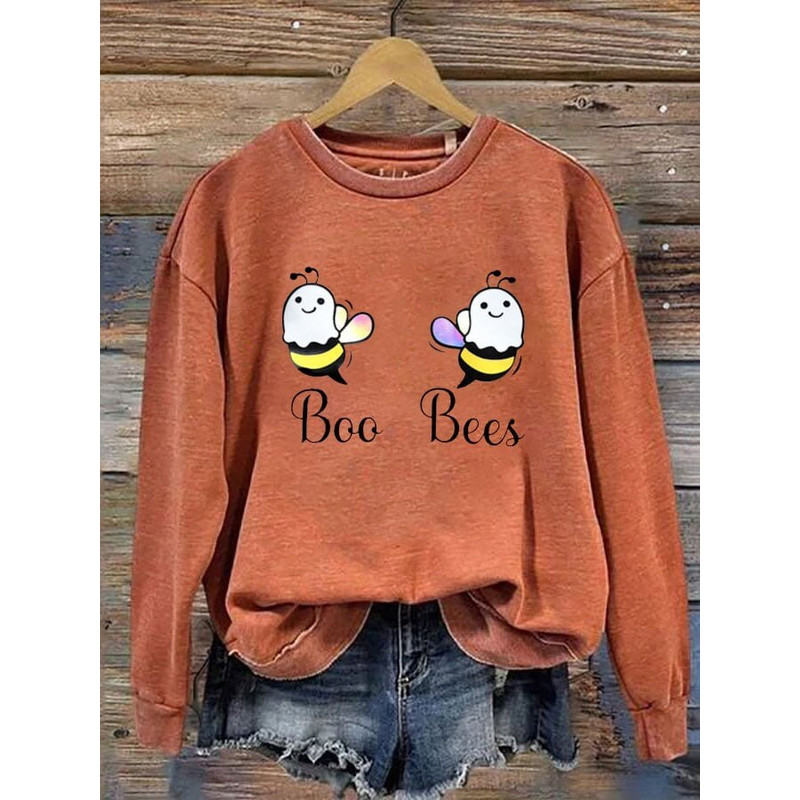 Halloween Boo Bees Print Sweatshirt, Creepy Halloween Shirt, Funny Halloween, Boo Bees Sarcastic Halloween Shirt, Smiley Spooky Shirt - 1.jpg
