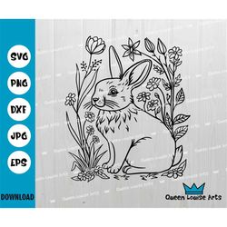 flower bunny svg, flower cute bunny silhouette,easter flower bunny,wild flower rabbit meadow plotter svg file dxf eps pn