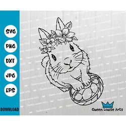 flower easter bunny svg, cute bunny silhouette quirky bunny with easter eggs sweet bunny mug svg,t shirt clipart dxf eps