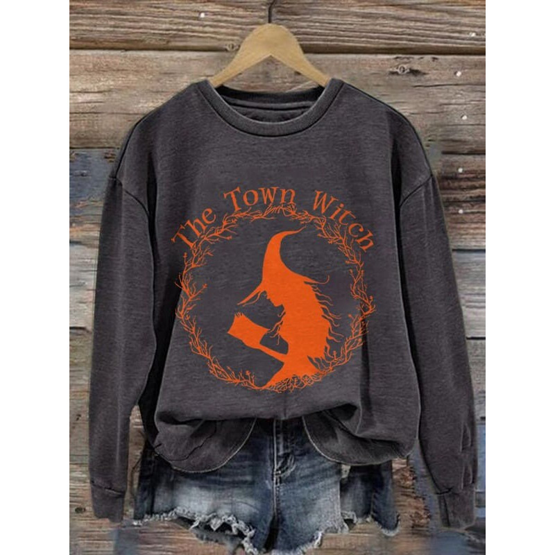 The Town Witch Print Round Neck Sweatshirt, Halloween Witch Shirt, Witch Trials Shirt, Salem Witch Shirt, Massachusetts Witch Trials Shirt - 3.jpg