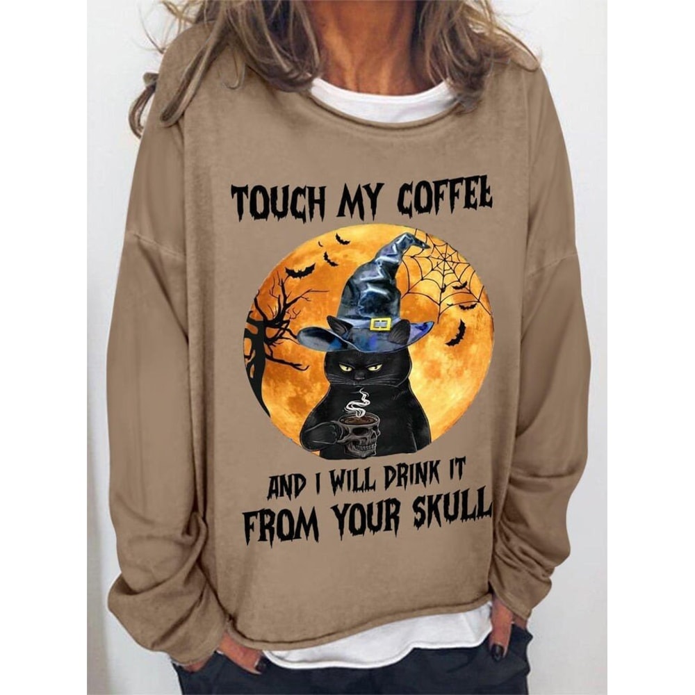 Touch My Coffee, I Drink From You Skull T-Shirt, Vintage Halloween Shirt, Halloween, Drama Cat Drink Coffee T-Shirt, Cat And Coffee Shirt - 1.jpg