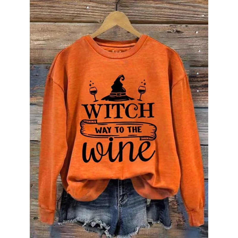 Unisex Halloween Witch Way To The Wine Print Sweatshirt, Witch Trials Shirt, Salem Witch Shirt, Massachusetts Witch Trials Shirt - 1.jpg