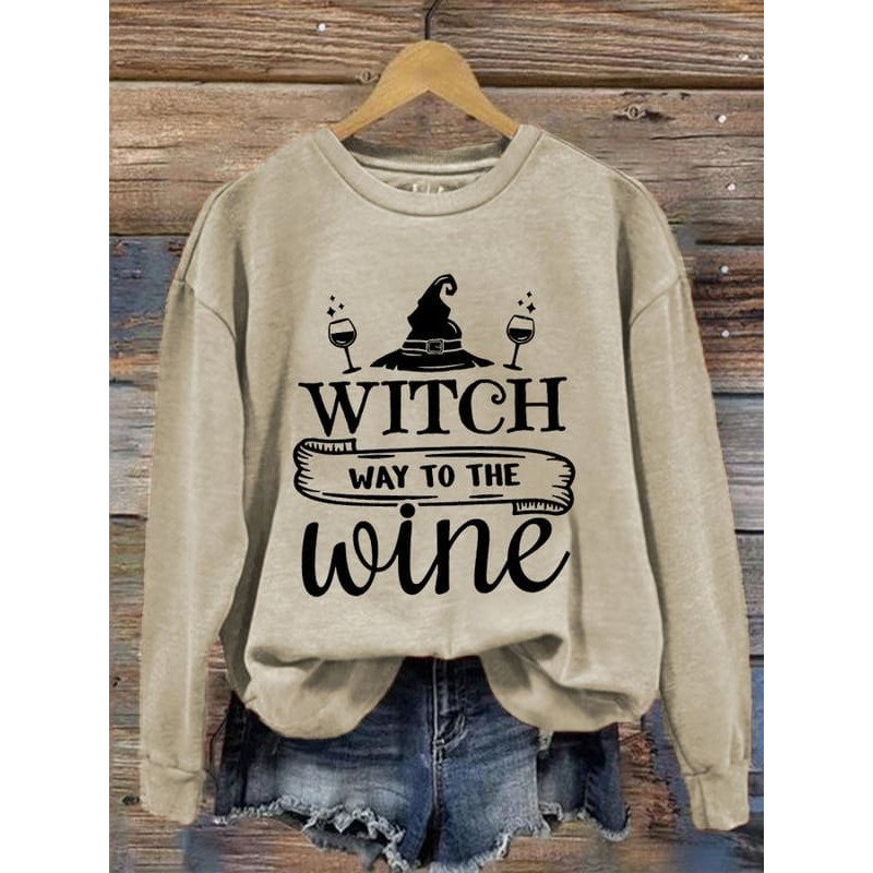 Unisex Halloween Witch Way To The Wine Print Sweatshirt, Witch Trials Shirt, Salem Witch Shirt, Massachusetts Witch Trials Shirt - 2.jpg