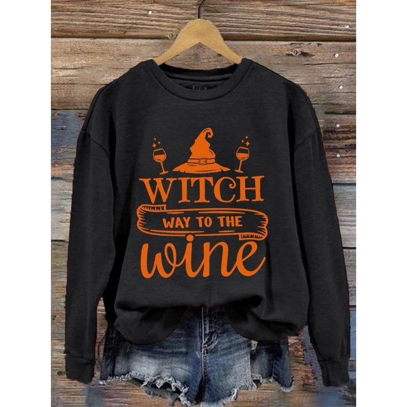 Unisex Halloween Witch Way To The Wine Print Sweatshirt, Witch Trials Shirt, Salem Witch Shirt, Massachusetts Witch Trials Shirt - 3.jpg