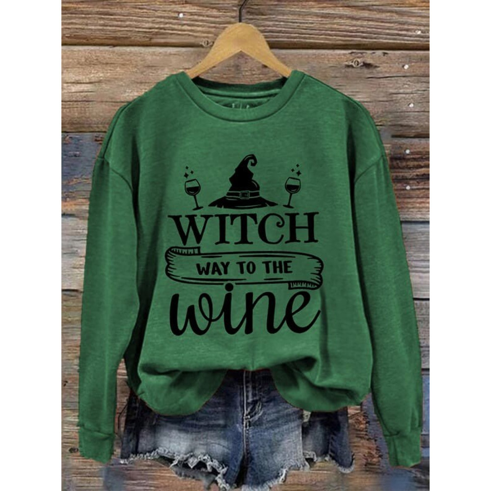 Unisex Halloween Witch Way To The Wine Print Sweatshirt, Witch Trials Shirt, Salem Witch Shirt, Massachusetts Witch Trials Shirt - 4.jpg