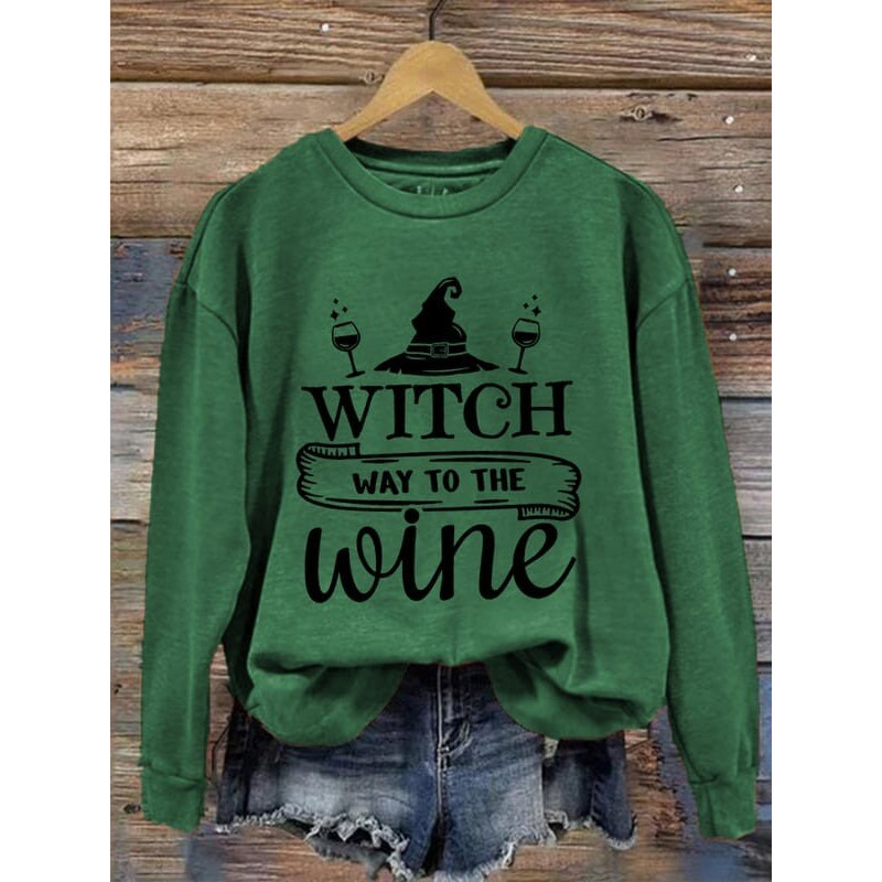Unisex Halloween Witch Way To The Wine Print Sweatshirt, Witch Trials Shirt, Salem Witch Shirt, Massachusetts Witch Trials Shirt - 4.jpg
