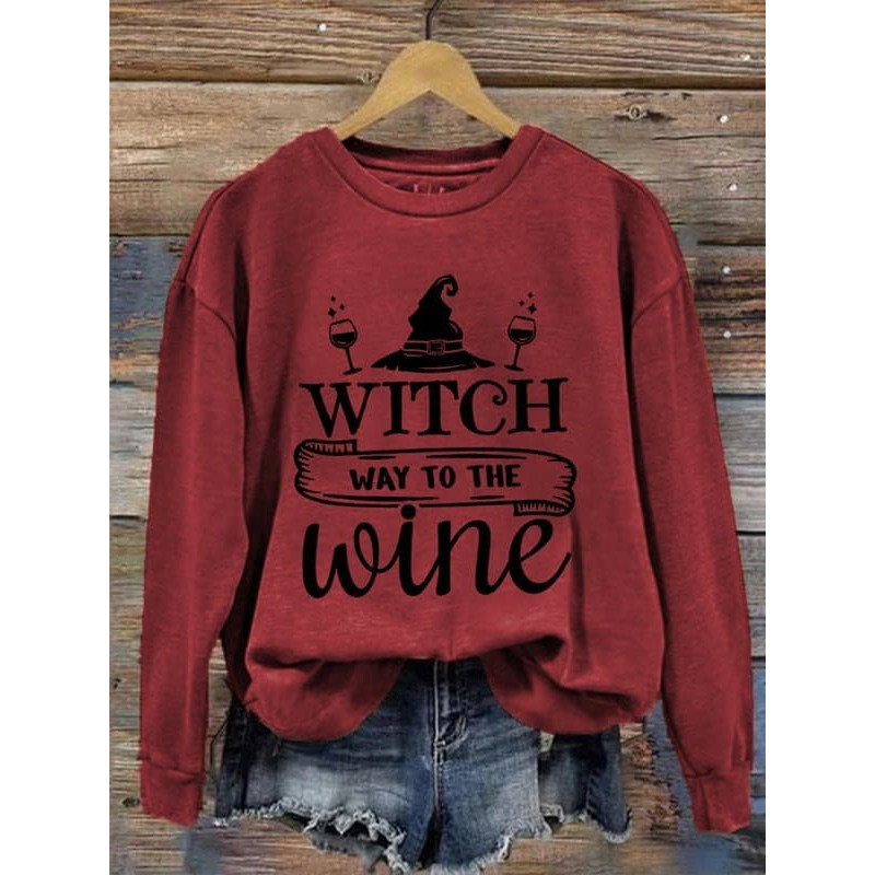 Unisex Halloween Witch Way To The Wine Print Sweatshirt, Witch Trials Shirt, Salem Witch Shirt, Massachusetts Witch Trials Shirt - 5.jpg