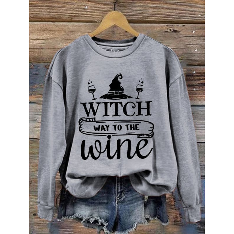 Unisex Halloween Witch Way To The Wine Print Sweatshirt, Witch Trials Shirt, Salem Witch Shirt, Massachusetts Witch Trials Shirt - 6.jpg