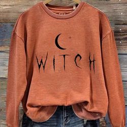 Witch Moon Star Print Casual Sweater, Witch Trials Shirt, Salem Witch Shirt, Massachusetts Witch Tri