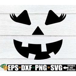 girl jack-o-lantern face, girl pumpkin face svg, girl jack o lantern face svg, pumpkin face with lashes svg, halloween c