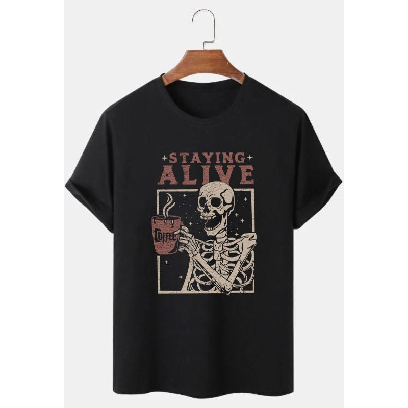 Ghost Coffee Sweatshirt, Staying Alive Skeleton Coffee Lover shirt, Funny Skull Shirt , Funny Halloween , Halloween Gift, Vintage shirt - 3.jpg