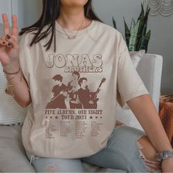 retro jonas brothers tour 2023 shirt, y2k jonas brother five albums one night shirt, nick joe kevin