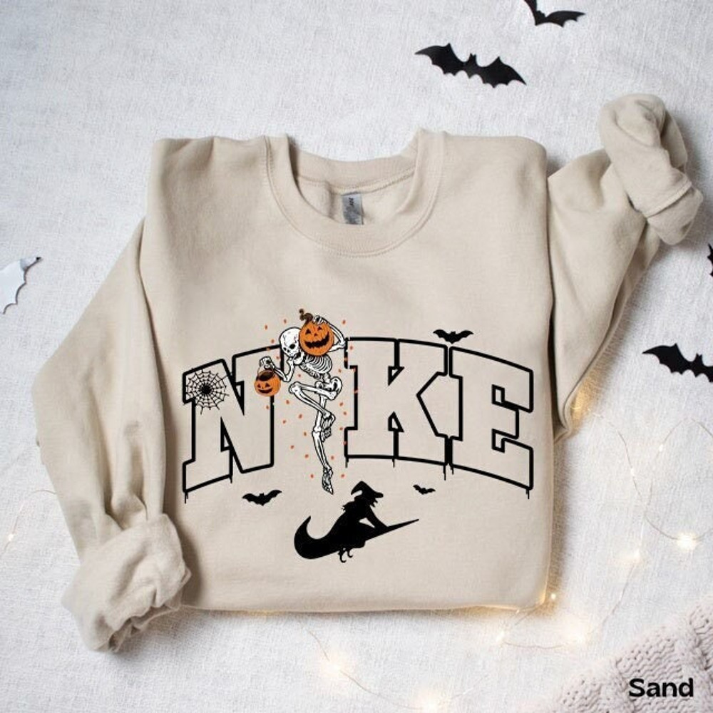 Vintage Halloween Skeleton Pumpkin Sweatshirt, Swoosh Skeleton Sweater, Fall Sweatshirt, Pumpkin Shirt, Halloween Gifts, Skeleton Sweatshirt - 1.jpg