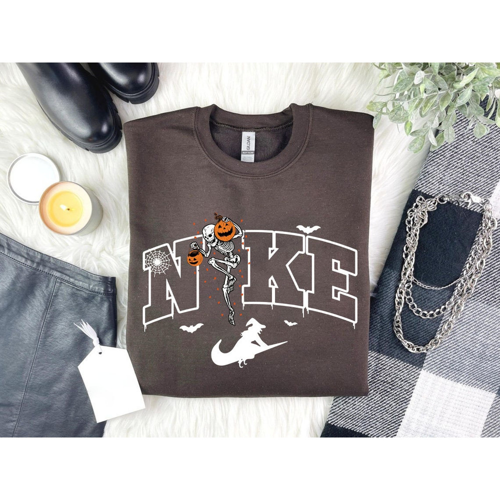 Vintage Halloween Skeleton Pumpkin Sweatshirt, Swoosh Skeleton Sweater, Fall Sweatshirt, Pumpkin Shirt, Halloween Gifts, Skeleton Sweatshirt - 2.jpg