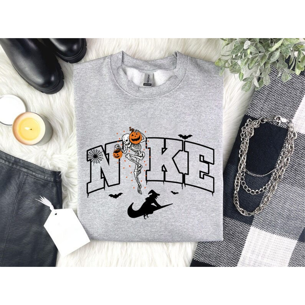 Vintage Halloween Skeleton Pumpkin Sweatshirt, Swoosh Skeleton Sweater, Fall Sweatshirt, Pumpkin Shirt, Halloween Gifts, Skeleton Sweatshirt - 4.jpg