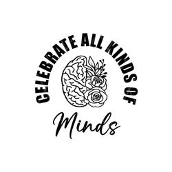 celebrate minds of all kinds png, mental health, adhd, wild flowers floral neurodiversity, autism awareness sublimation