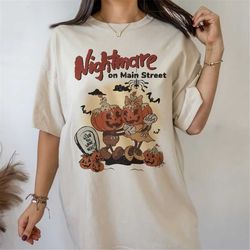 retro vintage disney halloween pumpkin shirt, minnie nightmare on mainstreet shirt, 90s halloween party, wdw spooky seas