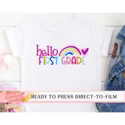 back to school dtf transfers, 1st grade, ready to press, t-shirt transfers, direct to film, hello pre-k, hello first gra