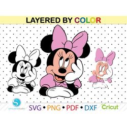 minnie mouse svg, minnie mouse clipart,minnie mouse layered by color svg, minnie mouse png pdf, sillhouette dxf, minnie