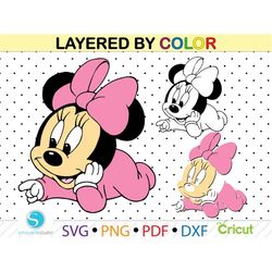 baby minnie mouse svg, minnie mouse clipart png, layered digital vector file,svg for cricut and silhouette studio, minni