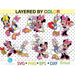 daisy duck minnie mouse svg,minnie mouse  bundle svg, daisy duck svg bundle,clipart png, layered by color svg,dxf cuttin