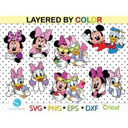 Minnie Mouse svg Daisy Duck svg, minnie mouse bundle daisy duck  clipart png svg dxf, layered by color svg, dxf cutting
