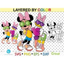 daisy duck and minnie mouse svg,minnie bestfrinds svg , easy cut file daisy duck clipart,layered by color svg,minnie mou