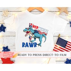 boys 4th of july dtf transfers, ready to press, t-shirt transfers, heat transfer, direct to film, res white rawr dinosau