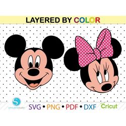 mickey and minnie mouse head svg, mickey and minnie mouse head face clipart png, mickey for cricut, minnie face silhouet