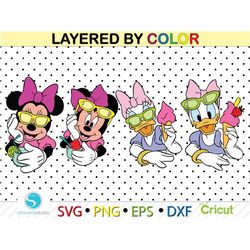 minnie mouse svg, daisy duck svg, svg for cricut,  layered by color svg, minnie mouse daisy duck icecream svg eps dxf pn