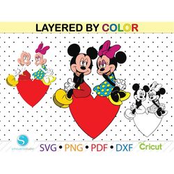 minnie mouse and mickey mouse love heart  svg, minnie mouse and mickey mouse love heart  clipart svg, cutting files, mic