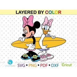 daisy duck beach svg minnie mouse beach svg clipart png dxf, minnie mouse daisy duck for cricut, layered by color, dxf c