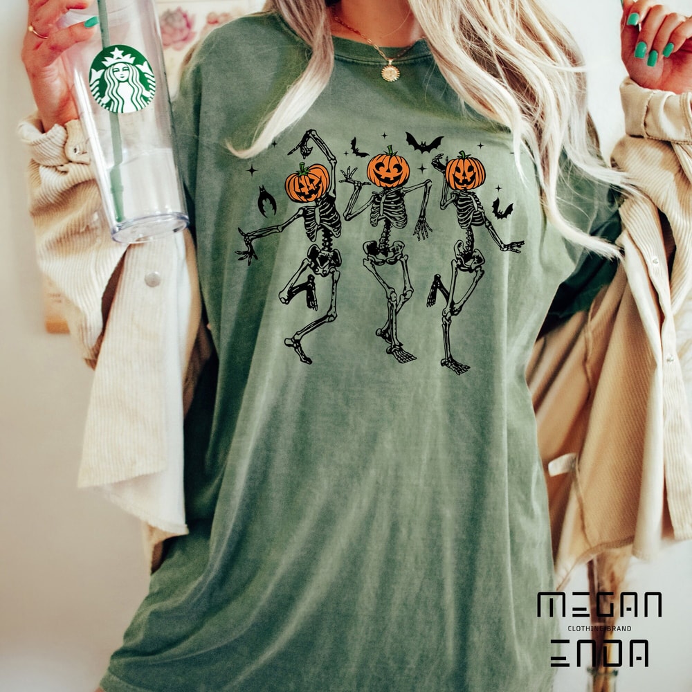 Dancing Skeleton Halloween Comfort Colors Shirt, Skeleton Halloween Shirt, Pumpkin Halloween Shirt, Pumpkin Shirt, Fall Shirt, Spooky Season - 2.jpg
