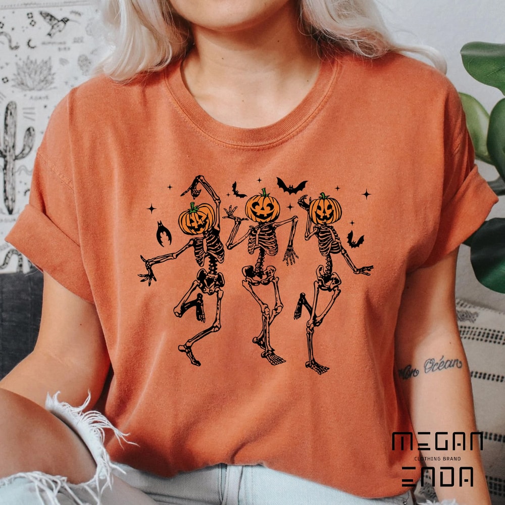 Dancing Skeleton Halloween Comfort Colors Shirt, Skeleton Halloween Shirt, Pumpkin Halloween Shirt, Pumpkin Shirt, Fall Shirt, Spooky Season - 3.jpg
