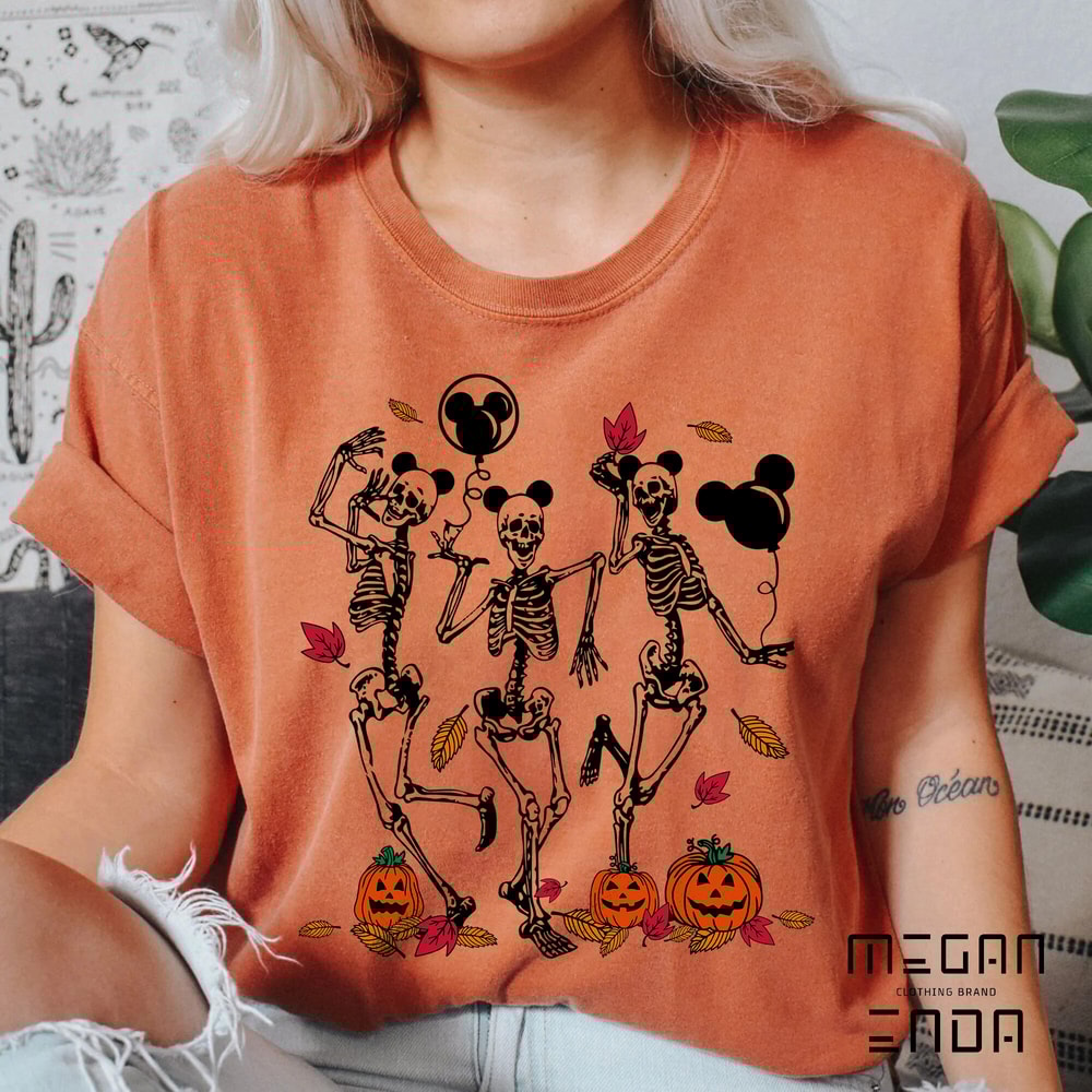 Dancing Skeleton Halloween Comfort Colors Shirt, Pumpkin Halloween Shirt, Pumpkin Shirt, Fall Shirt, Spooky Season, Disney Mickey Ears Shirt - 4.jpg