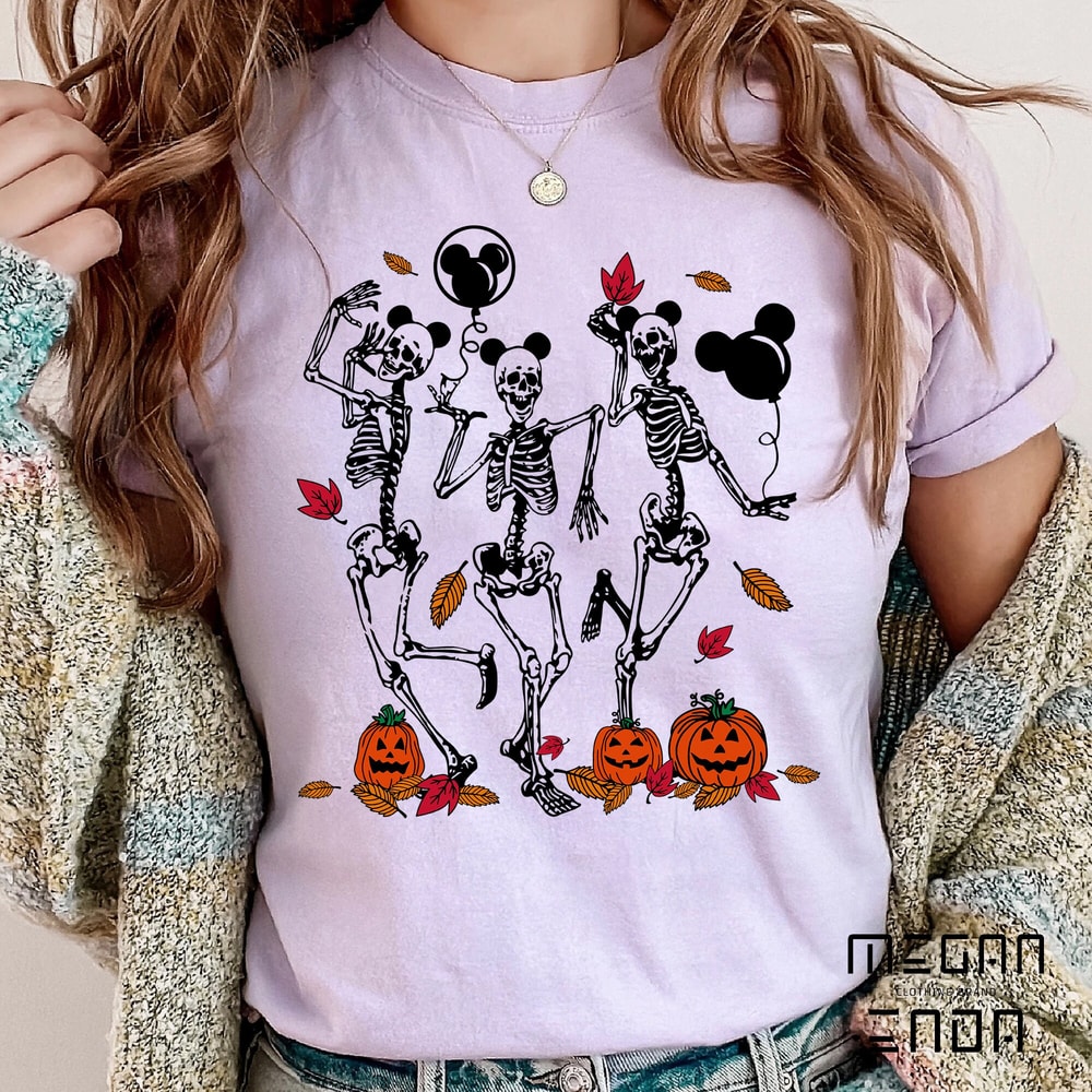 Dancing Skeleton Halloween Comfort Colors Shirt, Pumpkin Halloween Shirt, Pumpkin Shirt, Fall Shirt, Spooky Season, Disney Mickey Ears Shirt - 5.jpg