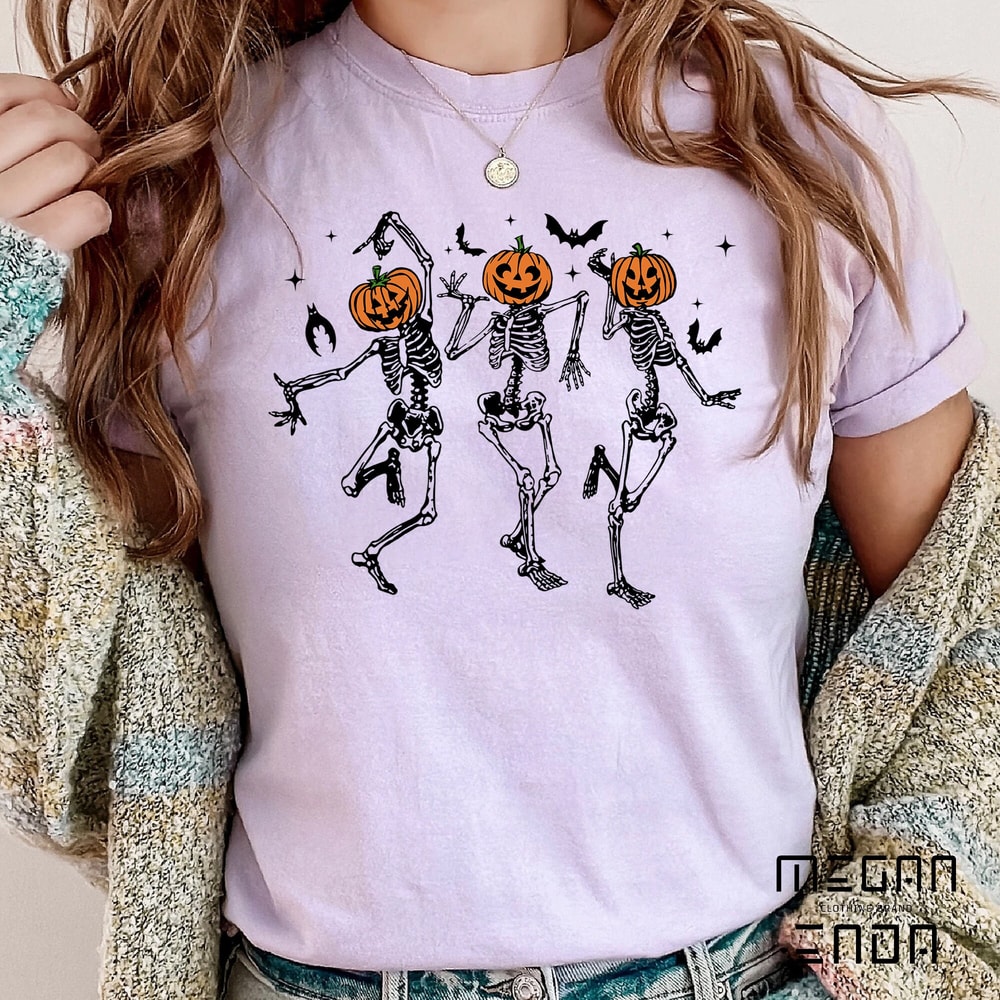Dancing Skeleton Halloween Comfort Colors Shirt, Skeleton Halloween Shirt, Pumpkin Halloween Shirt, Pumpkin Shirt, Fall Shirt, Spooky Season - 4.jpg