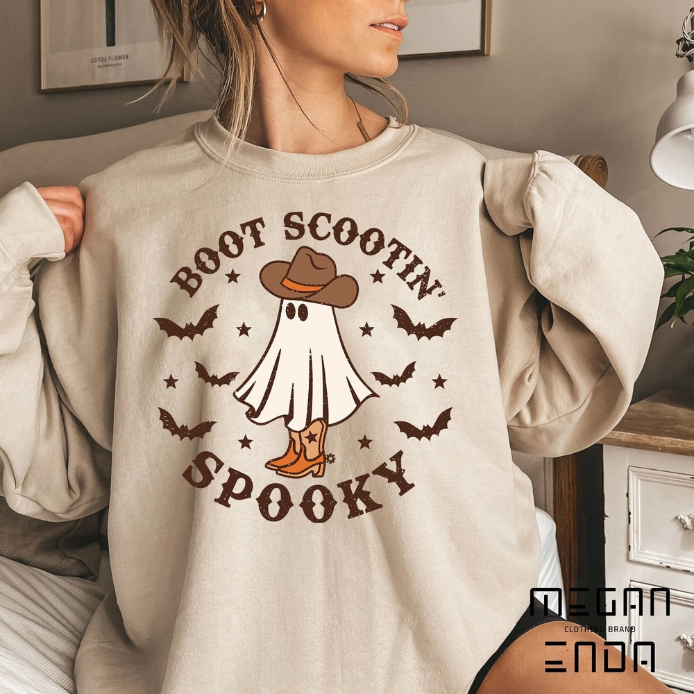 Halloween Sweatshirt, Boot Scootin Spooky Shirt and Hoodie, Halloween Sweatshirt, Cowboy Ghost Sweatshirt, Western Halloween Sweatshirt - 1.jpg