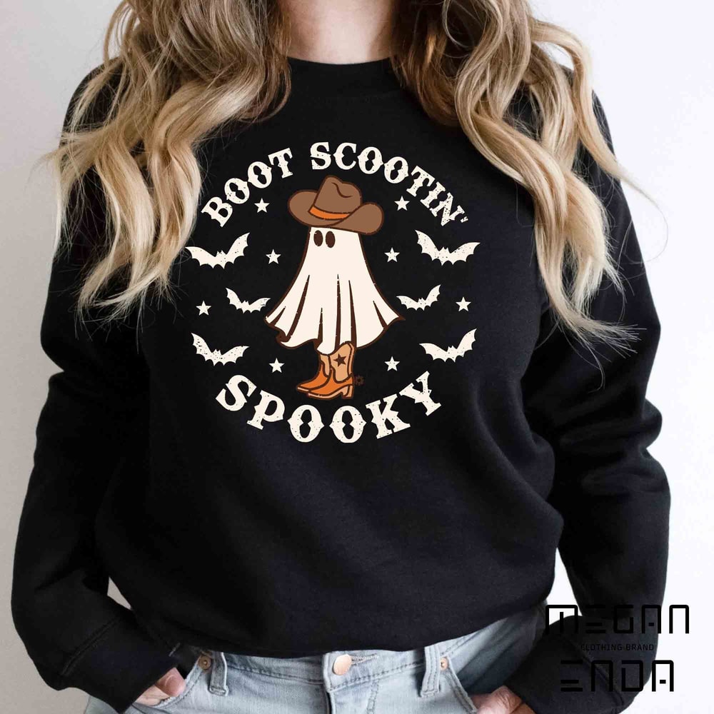 Halloween Sweatshirt, Boot Scootin Spooky Shirt and Hoodie, Halloween Sweatshirt, Cowboy Ghost Sweatshirt, Western Halloween Sweatshirt - 2.jpg