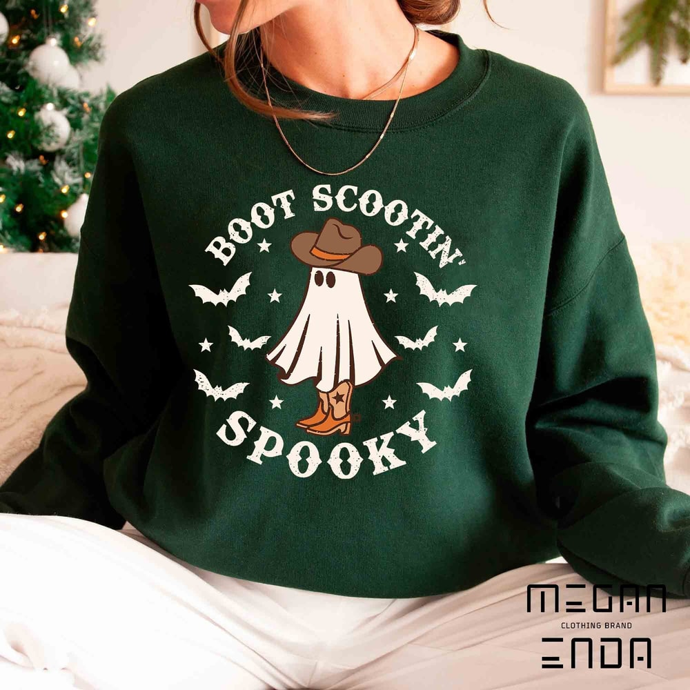 Halloween Sweatshirt, Boot Scootin Spooky Shirt and Hoodie, Halloween Sweatshirt, Cowboy Ghost Sweatshirt, Western Halloween Sweatshirt - 3.jpg