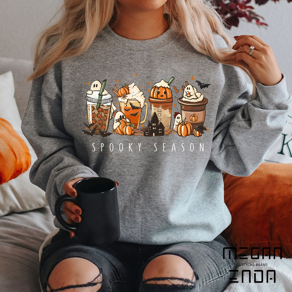 Halloween Sweatshirt, Fall Coffee Sweatshirt, Pumpkin Spice Shirt, Halloween Latte Shirt, Cute Fall Sweatshirt, Spooky Season Sweatshirt - 4.jpg