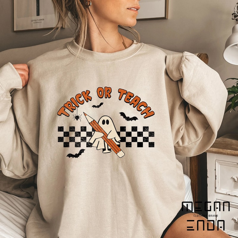 Halloween Sweatshirt, Halloween Teacher Sweatshirt, Funny Teacher Sweatshirt for Halloween, Spooky Elementary Teacher Retro tee - 1.jpg