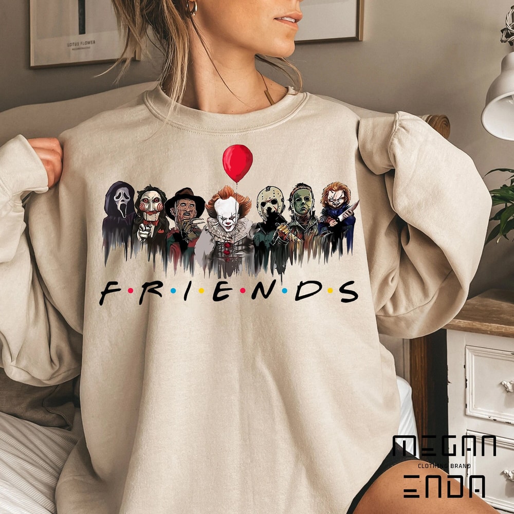 Halloween Sweatshirt, Horror Characters Friends Sweatshirt, Halloween Horror Characters Shirt, Friends Halloween Shirt, Halloween Shirt - 1.jpg