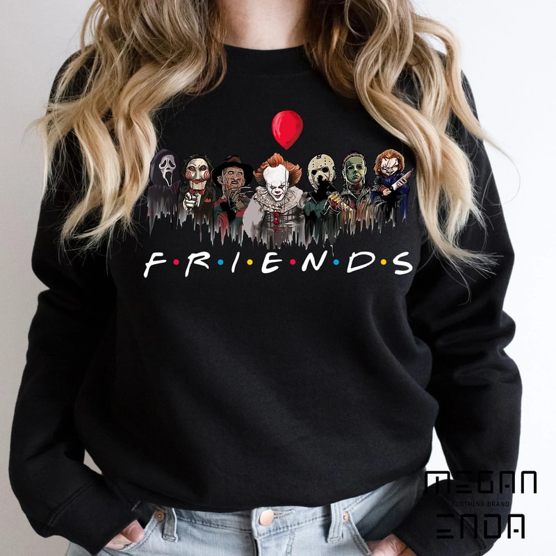 Halloween Sweatshirt, Horror Characters Friends Sweatshirt, Halloween Horror Characters Shirt, Friends Halloween Shirt, Halloween Shirt - 2.jpg