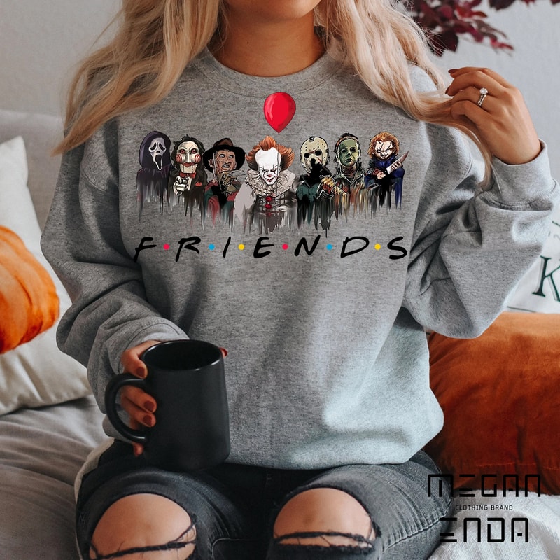 Halloween Sweatshirt, Horror Characters Friends Sweatshirt, Halloween Horror Characters Shirt, Friends Halloween Shirt, Halloween Shirt - 4.jpg