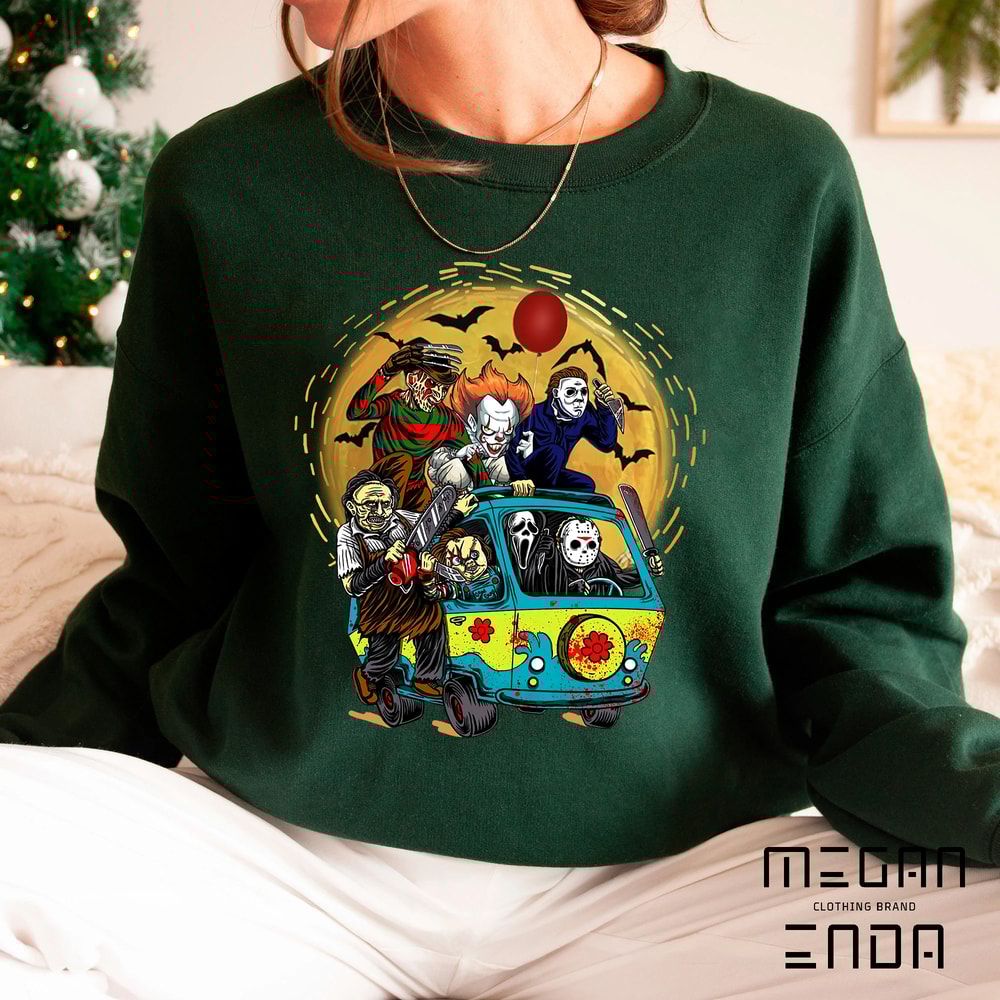 Halloween Sweatshirt, Spooky Halloween Bus Shirt, Spooky Season Shirt, Horror Movie Characters Shirt, Halloween Shirt, Halloween Vibes Shirt - 2.jpg
