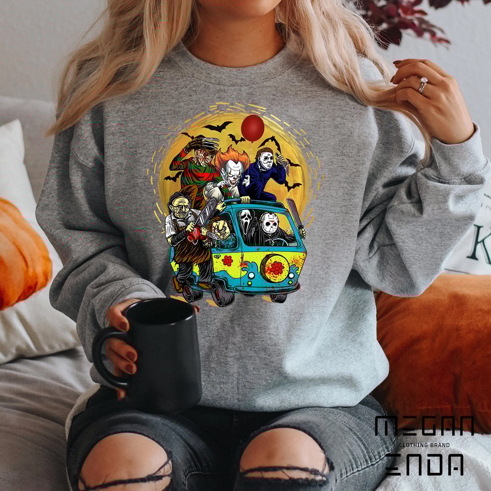 Halloween Sweatshirt, Spooky Halloween Bus Shirt, Spooky Season Shirt, Horror Movie Characters Shirt, Halloween Shirt, Halloween Vibes Shirt - 3.jpg