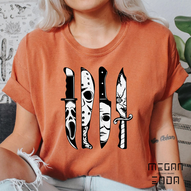Horror Movie Knives Comfort Colors Shirt, Horror Movie Shirt, Horror Characters Halloween Shirt, Halloween Knives Shirt, Halloween Shirt - 1.jpg