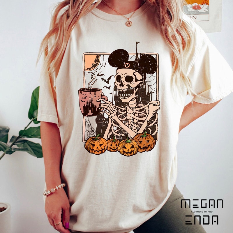 Mickey Skeleton Coffee Comfort Colors Shirt, Vintage Disney Skeleton Shirt, Disney Spooky Shirt, Pumpkin Halloween Shirt, Stay Spooky Shirt - 1.jpg